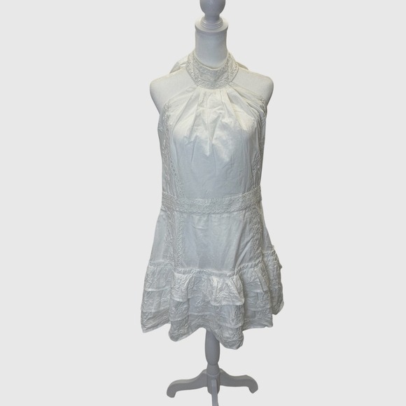Majorelle x Revolve Lala White Embroidered Halter Tiered Mini Dress Size XL NWOT - Picture 3 of 9